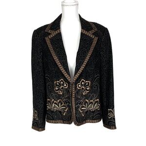 Vintage Peter Nygard Women 14 Blazer Fully Embroidered Wool Blend Black Hook Eye